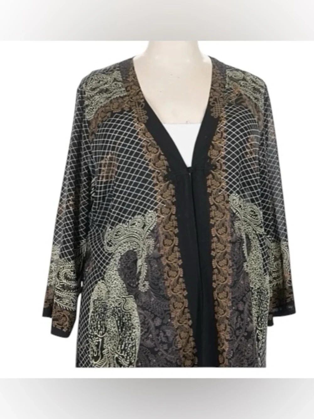 Citron~Santa Monica Beaded Peacock 
Silk Kimono Duster 
Semi-Sheer
Size 1X
NWOT - Picture 11 of 14